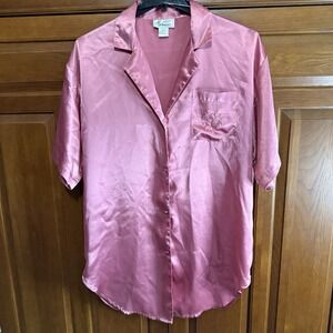 Vintage Jo Intimates Silky Shirt Nightgown Lingerie Sleepwear Rose Pink Medium